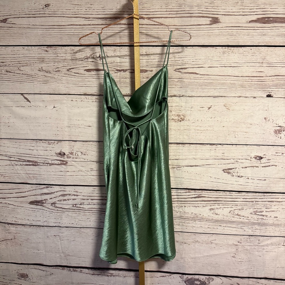 Meadow Satin Mini Dress - Green - Picture 2 of 11